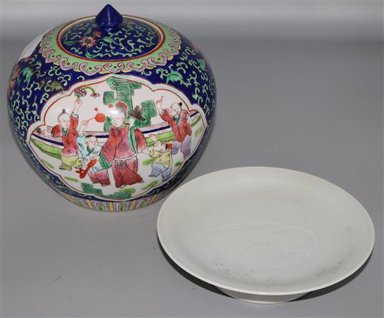 A Chinese lidded jar and a dish
